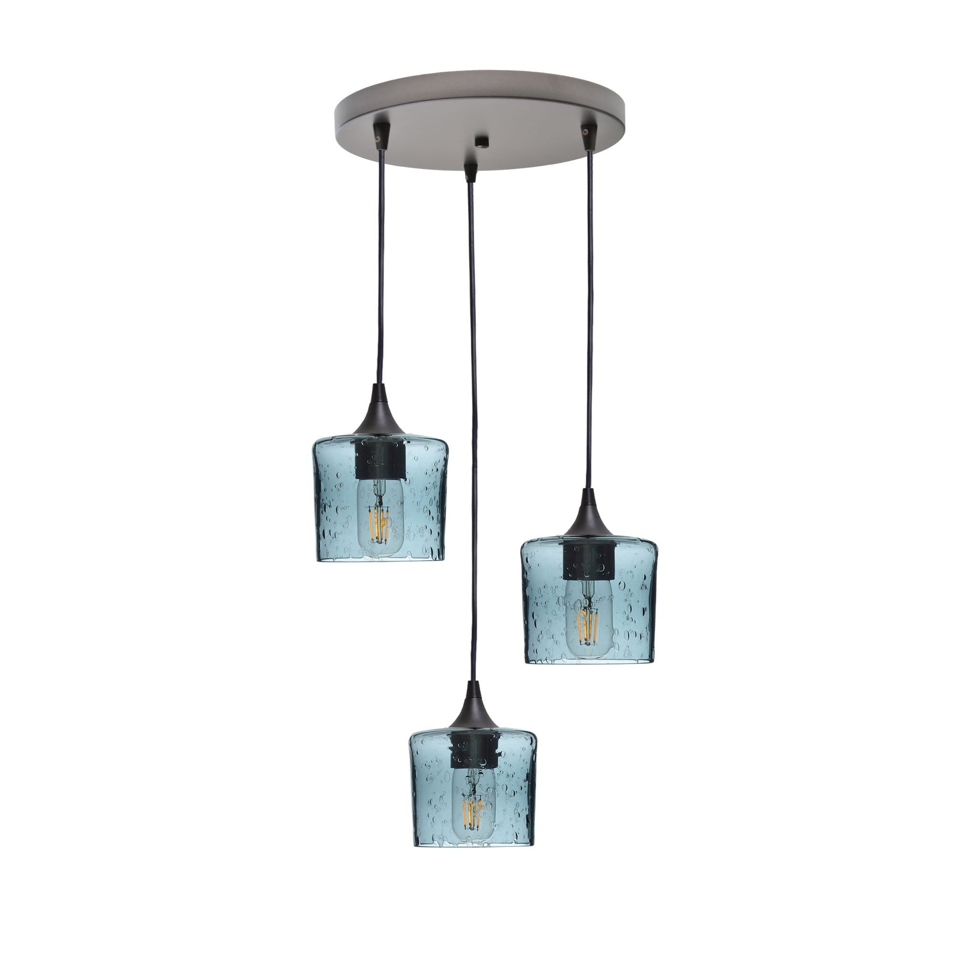 601 Lunar: 3 Pendant Cascade Chandelier-Glass-Bicycle Glass Co - Hotshop-Slate Gray-Antique Bronze-Bicycle Glass Co