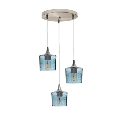 601 Lunar: 3 Pendant Cascade Chandelier-Glass-Bicycle Glass Co - Hotshop-Slate Gray-Brushed Nickel-Bicycle Glass Co