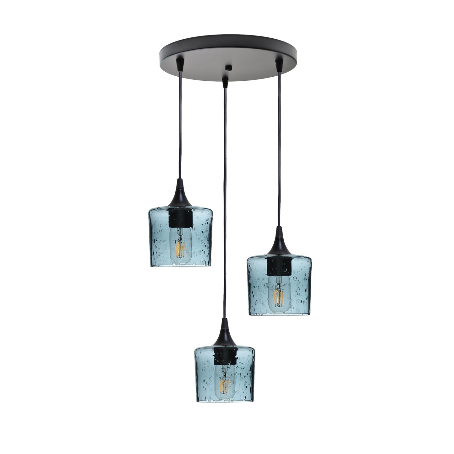 601 Lunar: 3 Pendant Cascade Chandelier-Glass-Bicycle Glass Co - Hotshop-Slate Gray-Matte Black-Bicycle Glass Co