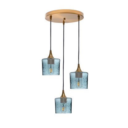 601 Lunar: 3 Pendant Cascade Chandelier-Glass-Bicycle Glass Co - Hotshop-Slate Gray-Polished Brass-Bicycle Glass Co