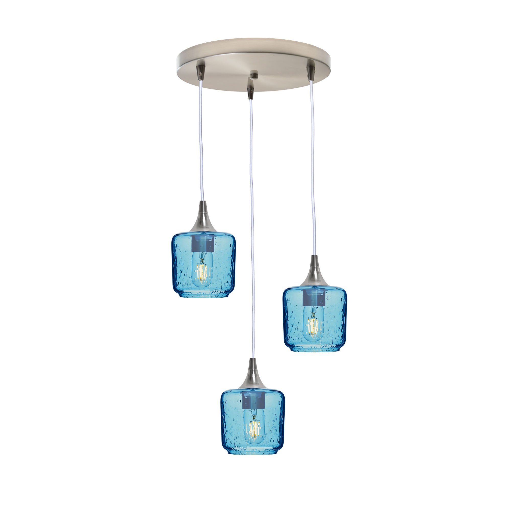 601 Lunar: 3 Pendant Cascade Chandelier-Glass-Bicycle Glass Co - Hotshop-Steel Blue-Brushed Nickel-Bicycle Glass Co