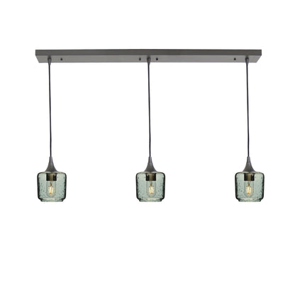 601 Lunar: 3 Pendant Linear Chandelier-Glass-Bicycle Glass Co - Hotshop-Slate Gray-Antique Bronze-Bicycle Glass Co