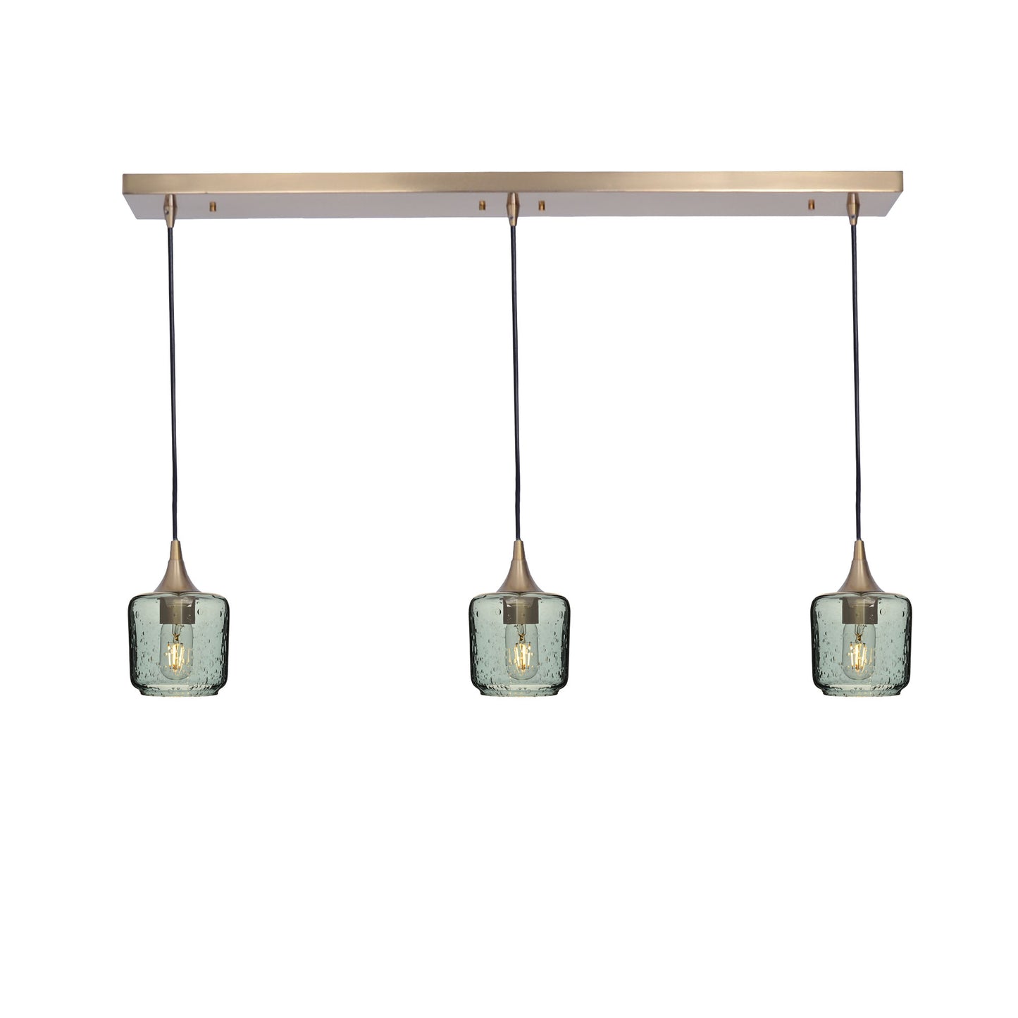 601 Lunar: 3 Pendant Linear Chandelier-Glass-Bicycle Glass Co - Hotshop-Slate Gray-Polished Brass-Bicycle Glass Co
