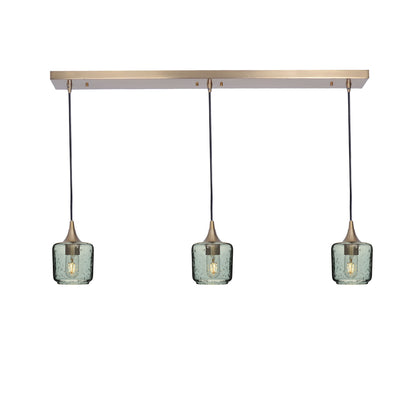 601 Lunar: 3 Pendant Linear Chandelier-Glass-Bicycle Glass Co - Hotshop-Slate Gray-Polished Brass-Bicycle Glass Co
