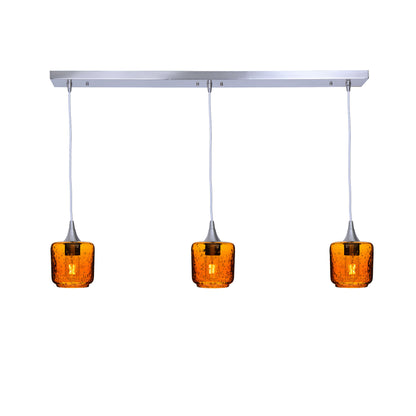 601 Lunar: 3 Pendant Linear Chandelier-Glass-Bicycle Glass Co - Hotshop-Golden Amber-Brushed Nickel-Bicycle Glass Co
