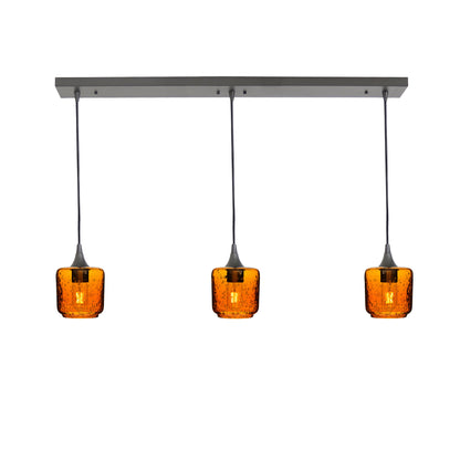 601 Lunar: 3 Pendant Linear Chandelier-Glass-Bicycle Glass Co - Hotshop-Golden Amber-Antique Bronze-Bicycle Glass Co