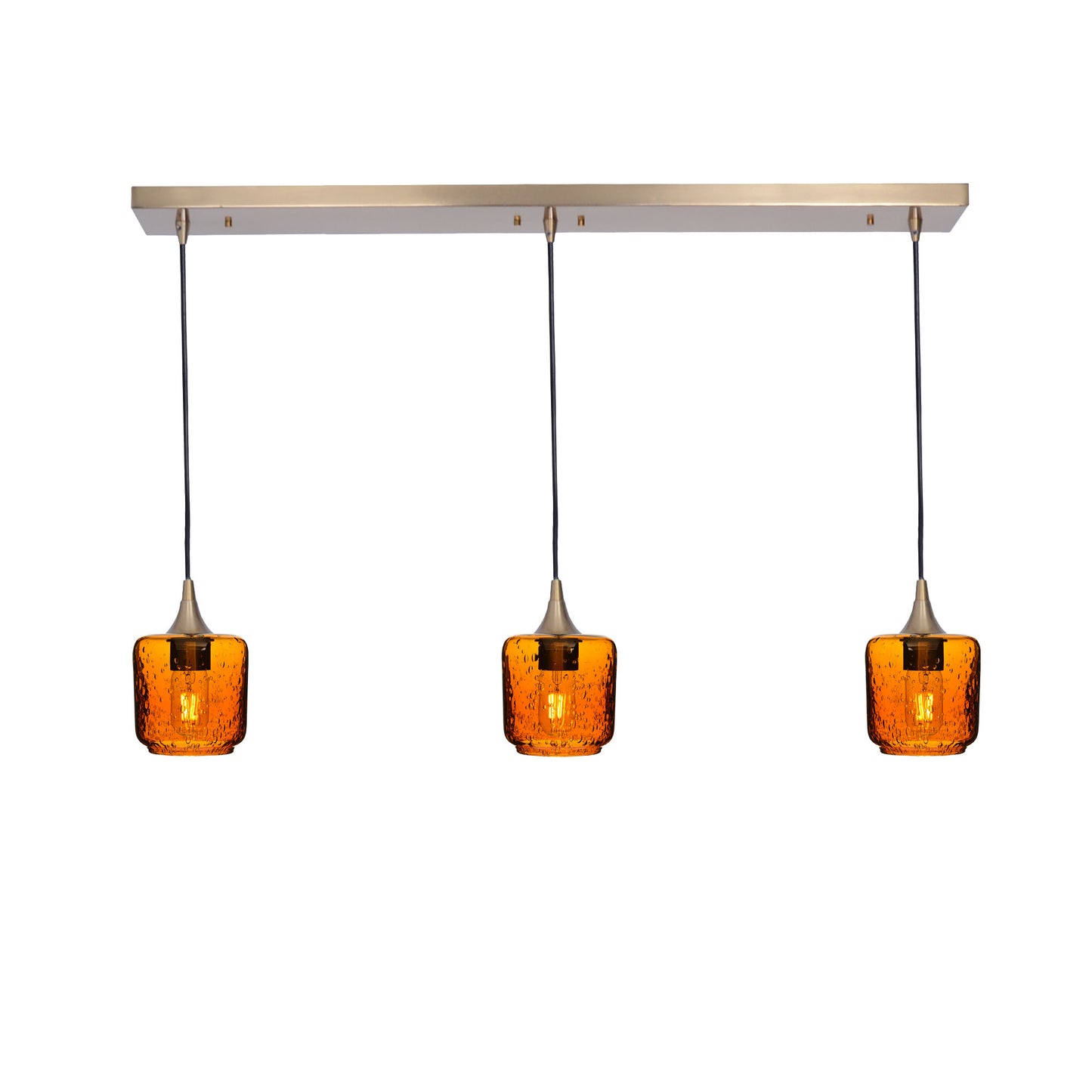 601 Lunar: 3 Pendant Linear Chandelier-Glass-Bicycle Glass Co - Hotshop-Golden Amber-Polished Brass-Bicycle Glass Co