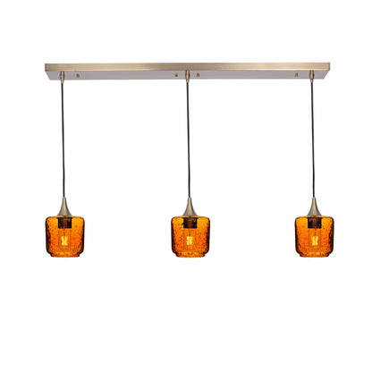 601 Lunar: 3 Pendant Linear Chandelier-Glass-Bicycle Glass Co - Hotshop-Golden Amber-Polished Brass-Bicycle Glass Co