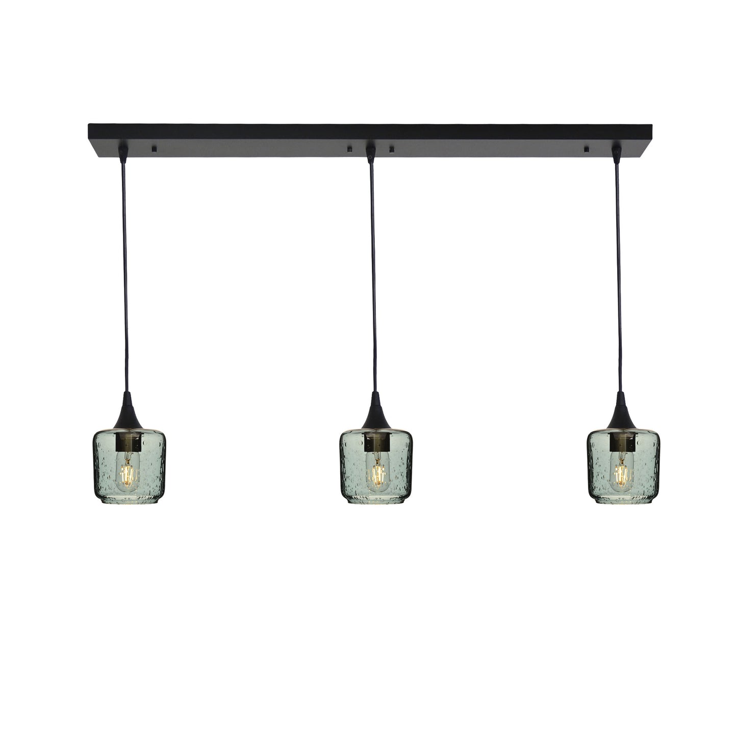 601 Lunar: 3 Pendant Linear Chandelier-Glass-Bicycle Glass Co - Hotshop-Slate Gray-Matte Black-Bicycle Glass Co