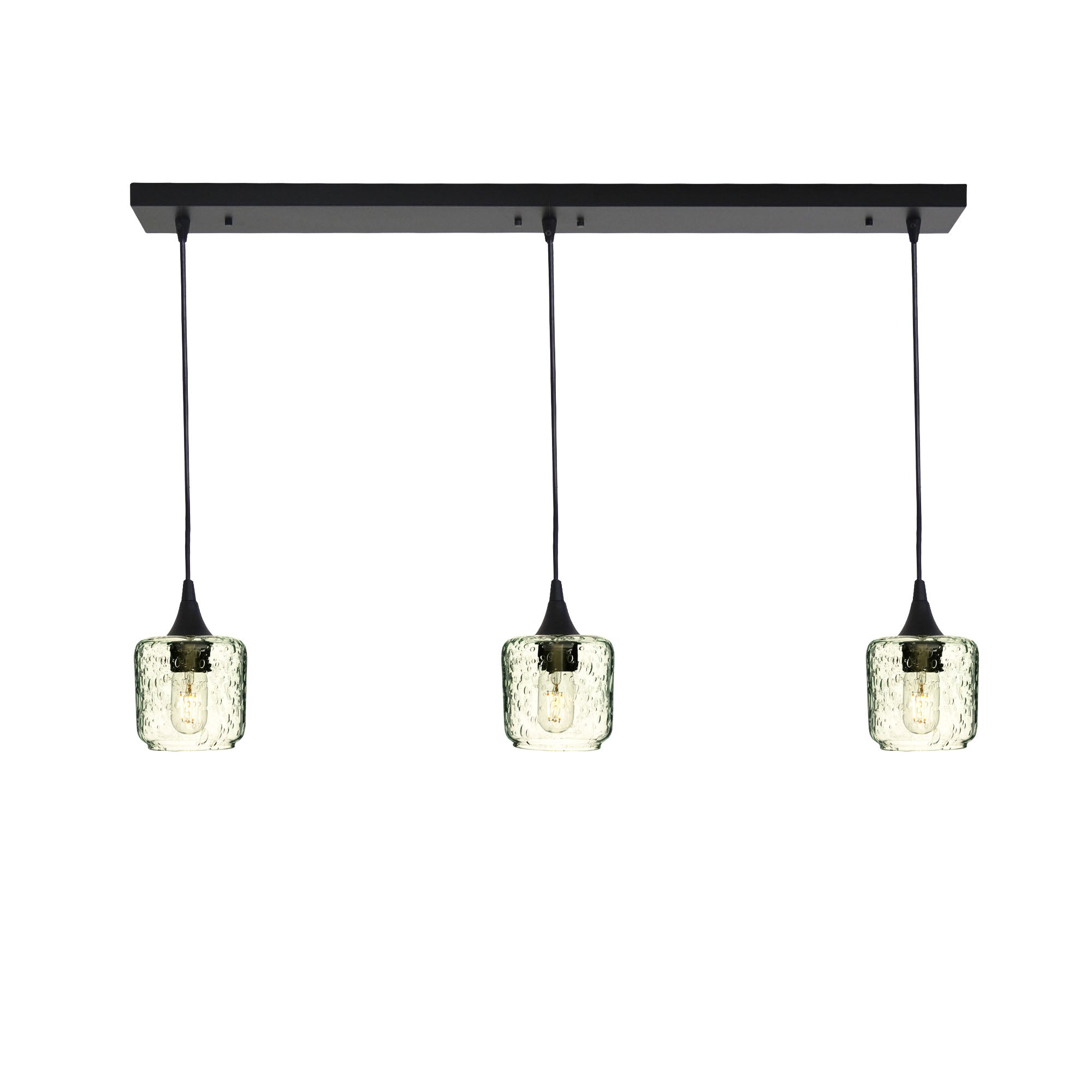 601 Lunar: 3 Pendant Linear Chandelier-Glass-Bicycle Glass Co - Hotshop-Eco Clear-Matte Black-Bicycle Glass Co
