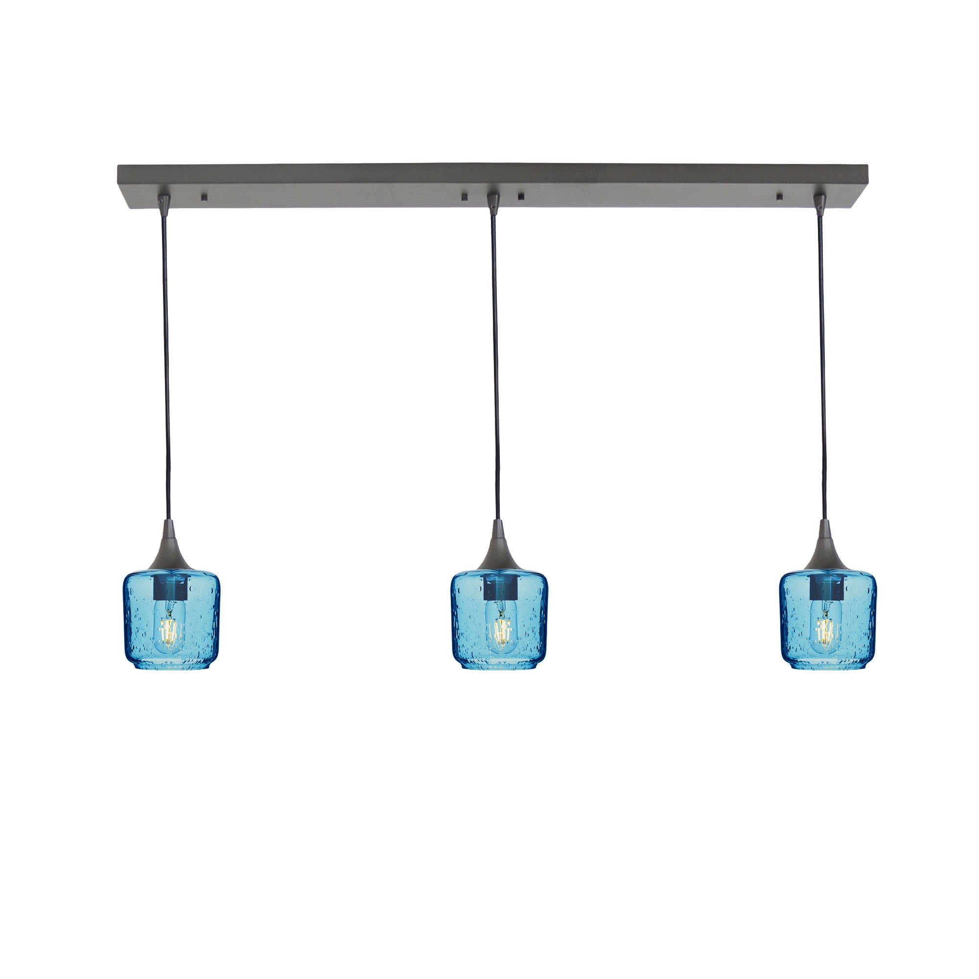 601 Lunar: 3 Pendant Linear Chandelier-Glass-Bicycle Glass Co - Hotshop-Steel Blue-Antique Bronze-Bicycle Glass Co