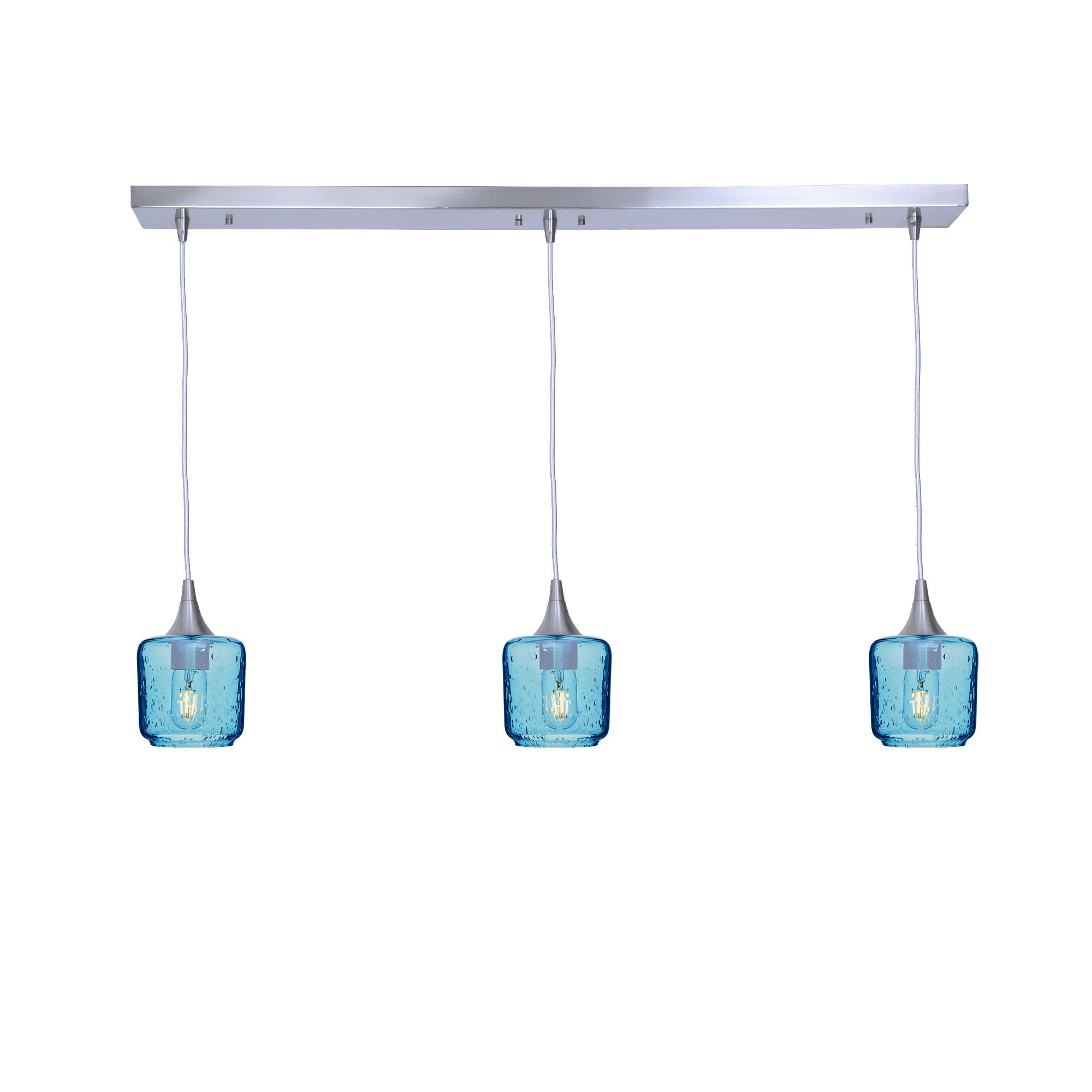 601 Lunar: 3 Pendant Linear Chandelier-Glass-Bicycle Glass Co - Hotshop-Steel Blue-Brushed Nickel-Bicycle Glass Co