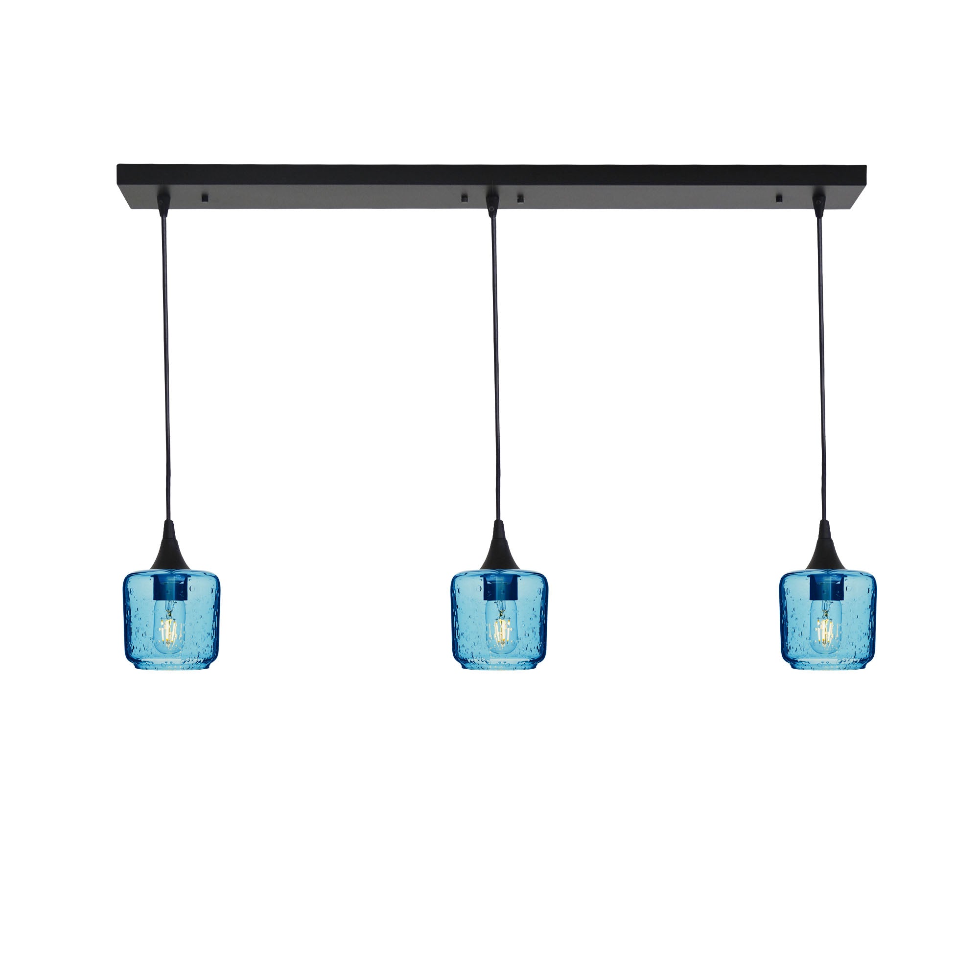 601 Lunar: 3 Pendant Linear Chandelier-Glass-Bicycle Glass Co - Hotshop-Steel Blue-Matte Black-Bicycle Glass Co