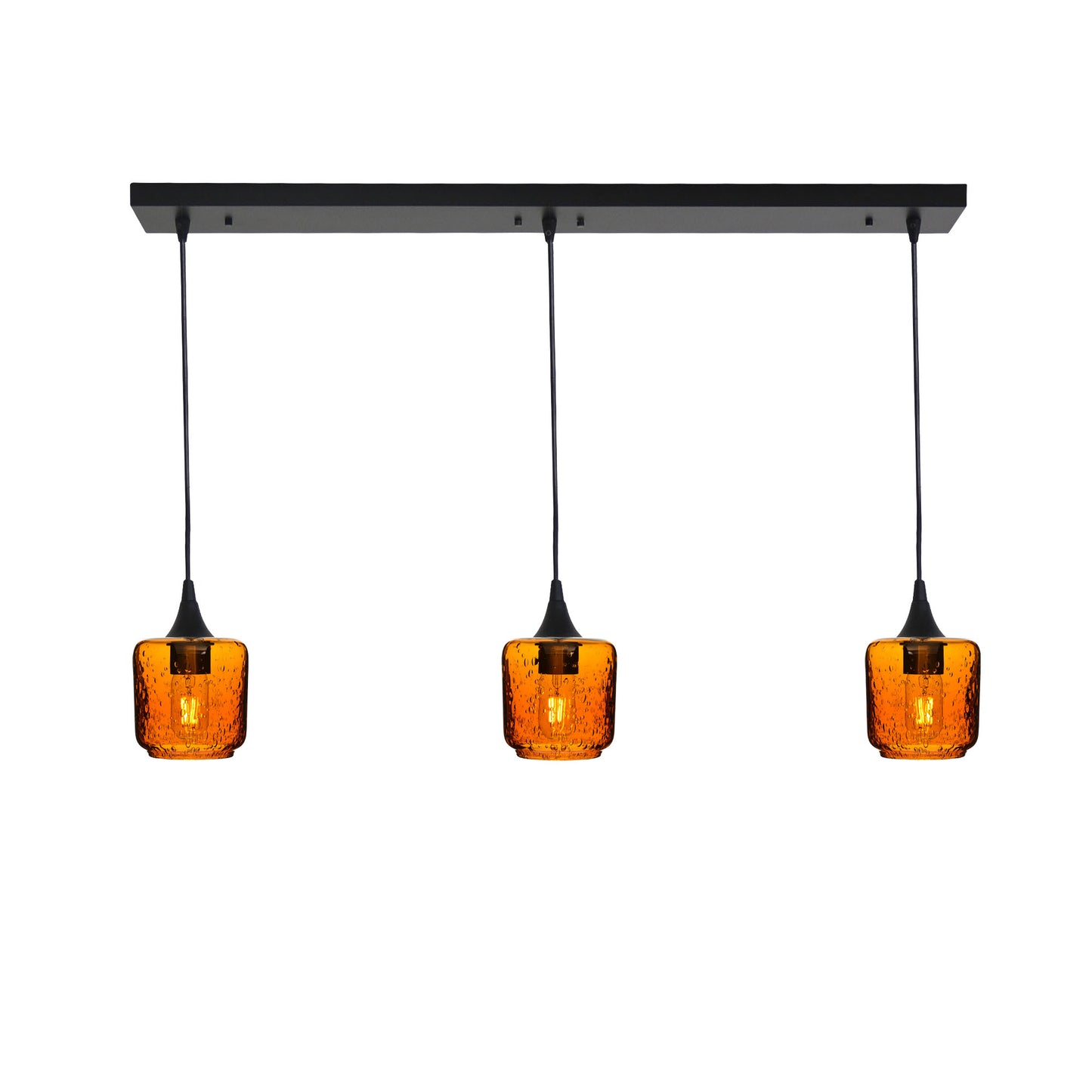 601 Lunar: 3 Pendant Linear Chandelier-Glass-Bicycle Glass Co - Hotshop-Golden Amber-Matte Black-Bicycle Glass Co