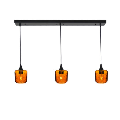 601 Lunar: 3 Pendant Linear Chandelier-Glass-Bicycle Glass Co - Hotshop-Golden Amber-Matte Black-Bicycle Glass Co