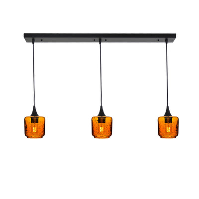 601 Lunar: 3 Pendant Linear Chandelier-Glass-Bicycle Glass Co - Hotshop-Golden Amber-Matte Black-Bicycle Glass Co