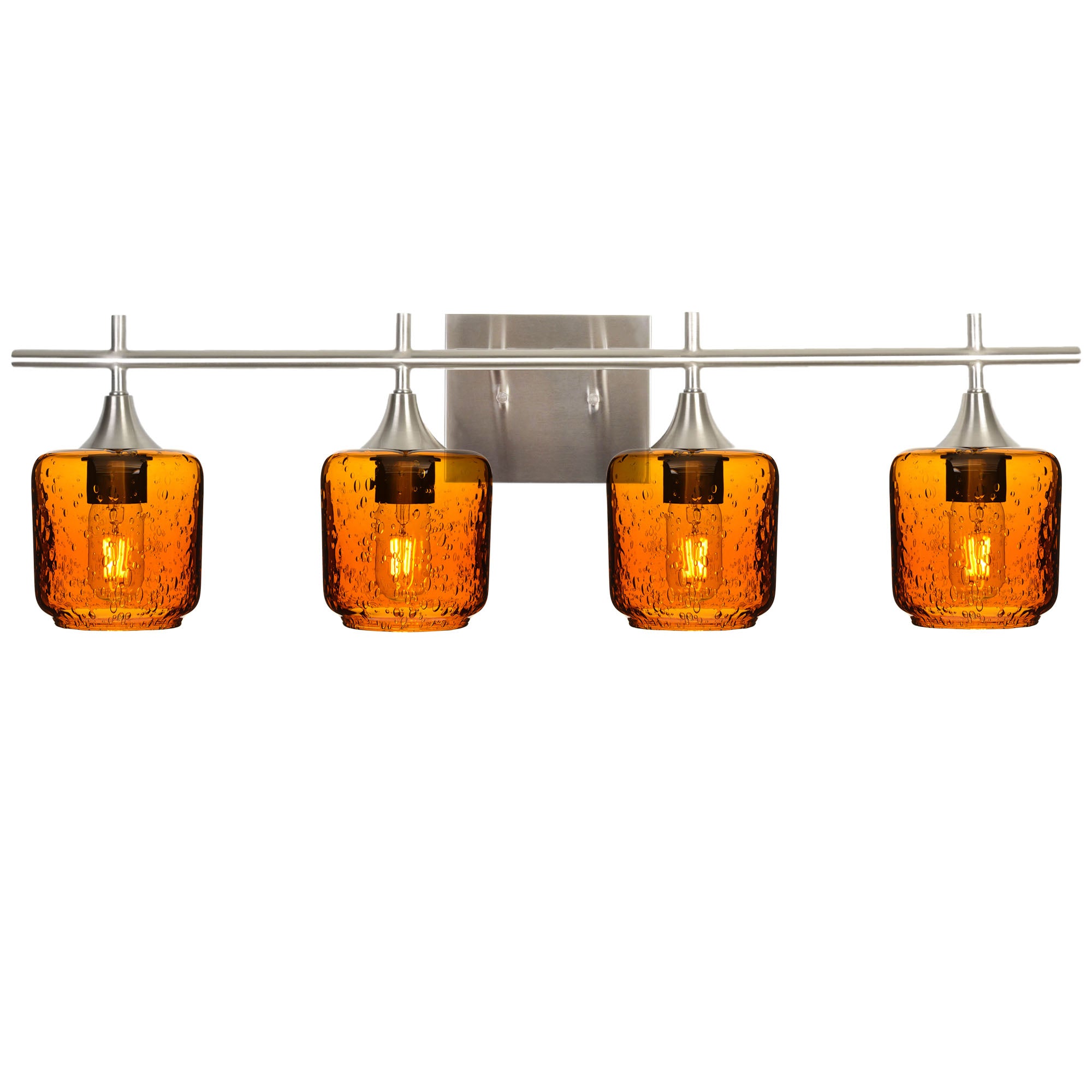 601 Lunar: 4 Light Wall Vanity-Glass-Bicycle Glass Co - Hotshop-Golden Amber-Brushed Nickel-Bicycle Glass Co