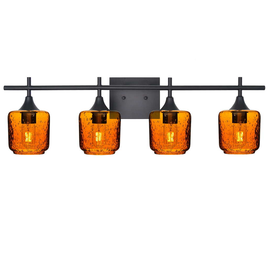 601 Lunar: 4 Light Wall Vanity-Glass-Bicycle Glass Co - Hotshop-Golden Amber-Matte Black-Bicycle Glass Co