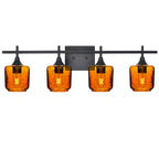 601 Lunar: 4 Light Wall Vanity-Glass-Bicycle Glass Co - Hotshop-Golden Amber-Matte Black-Bicycle Glass Co