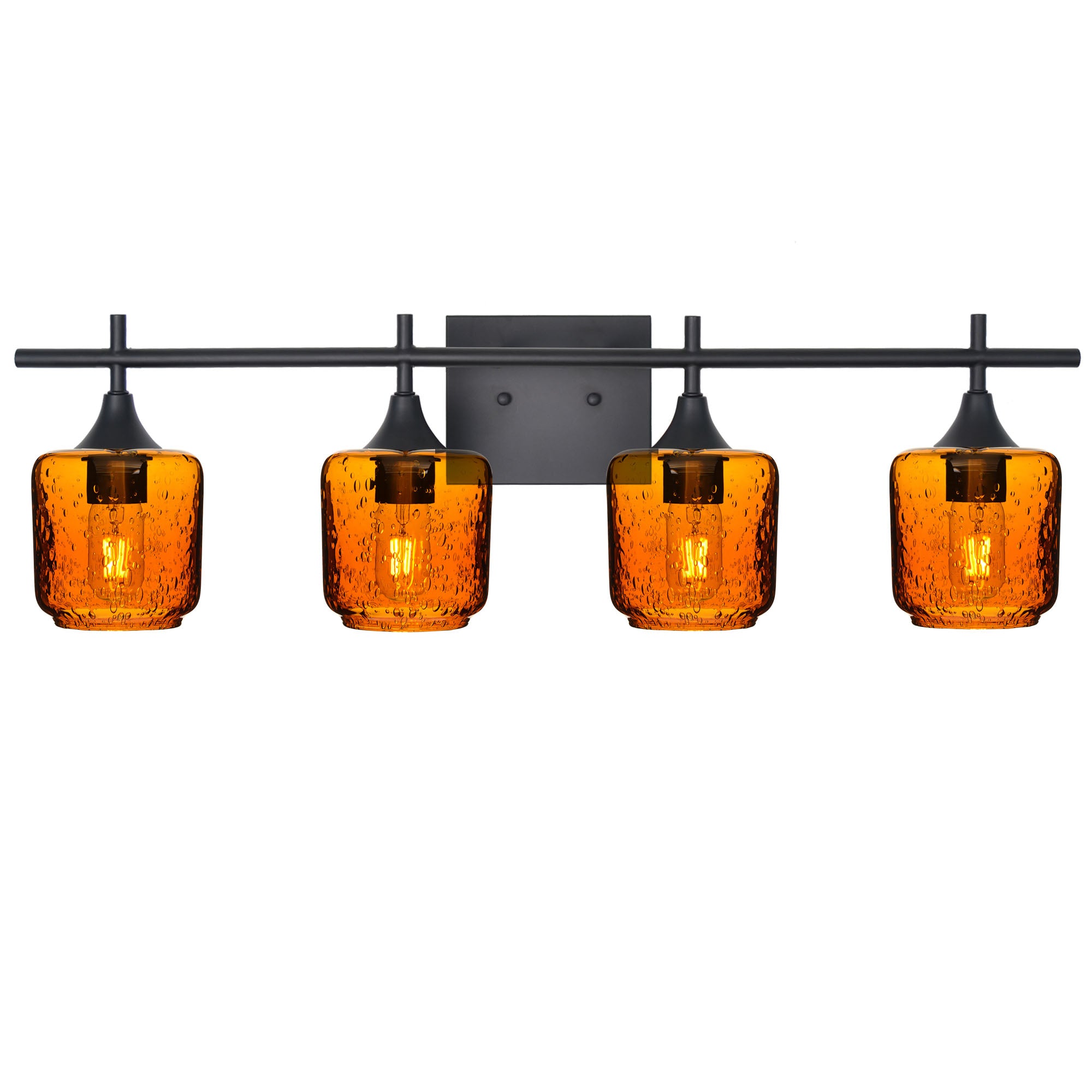 601 Lunar: 4 Light Wall Vanity-Glass-Bicycle Glass Co - Hotshop-Golden Amber-Matte Black-Bicycle Glass Co