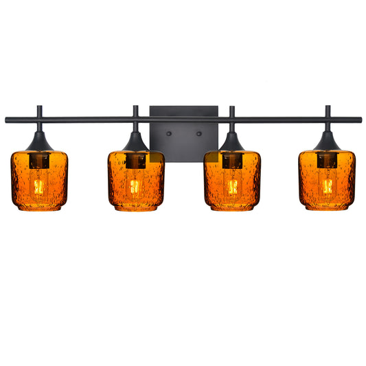 601 Lunar: 4 Light Wall Vanity-Glass-Bicycle Glass Co - Hotshop-Golden Amber-Matte Black-Bicycle Glass Co