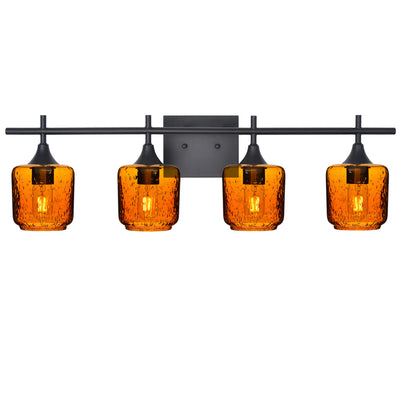 601 Lunar: 4 Light Wall Vanity-Glass-Bicycle Glass Co - Hotshop-Golden Amber-Matte Black-Bicycle Glass Co
