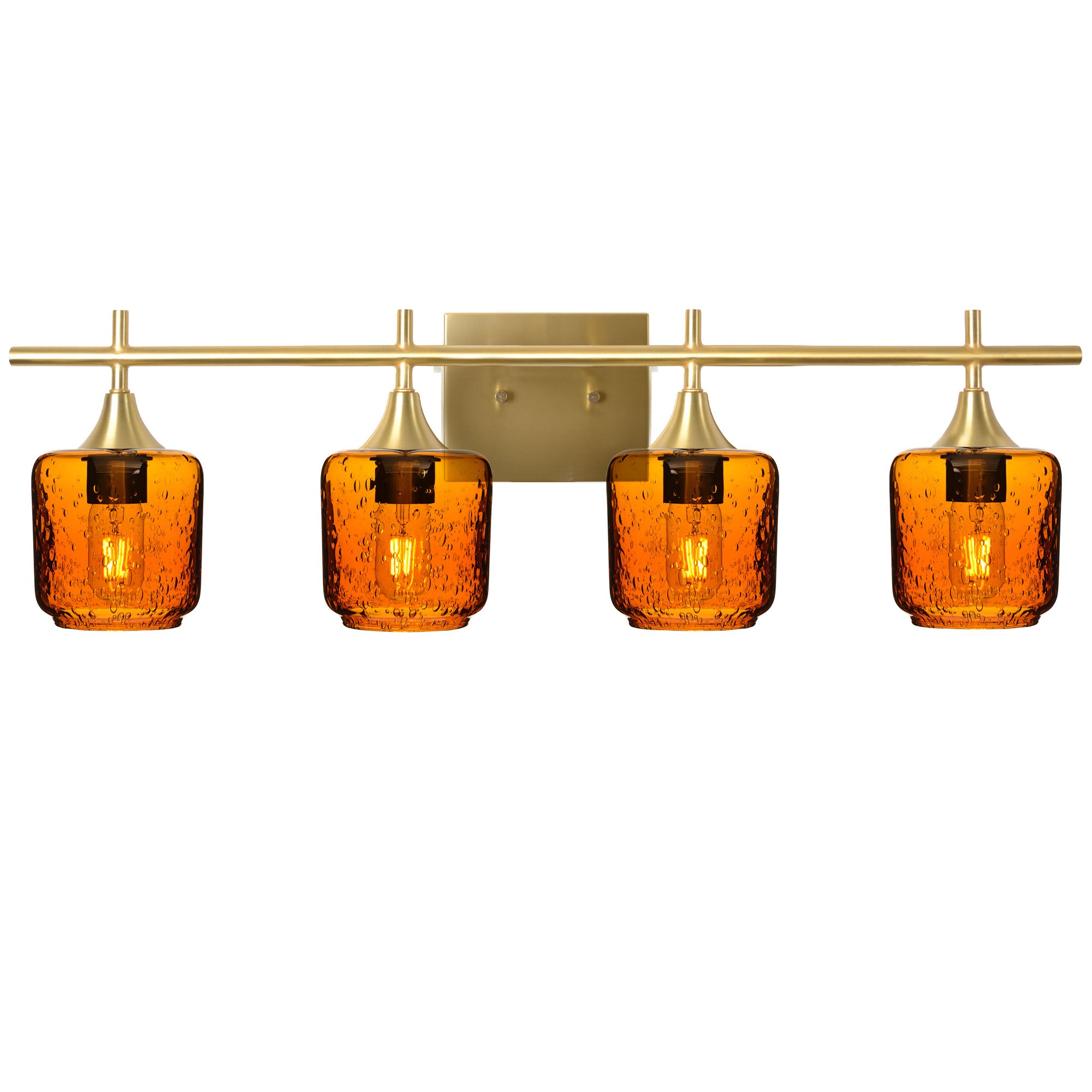 601 Lunar: 4 Light Wall Vanity-Glass-Bicycle Glass Co - Hotshop-Golden Amber-Polished Brass-Bicycle Glass Co