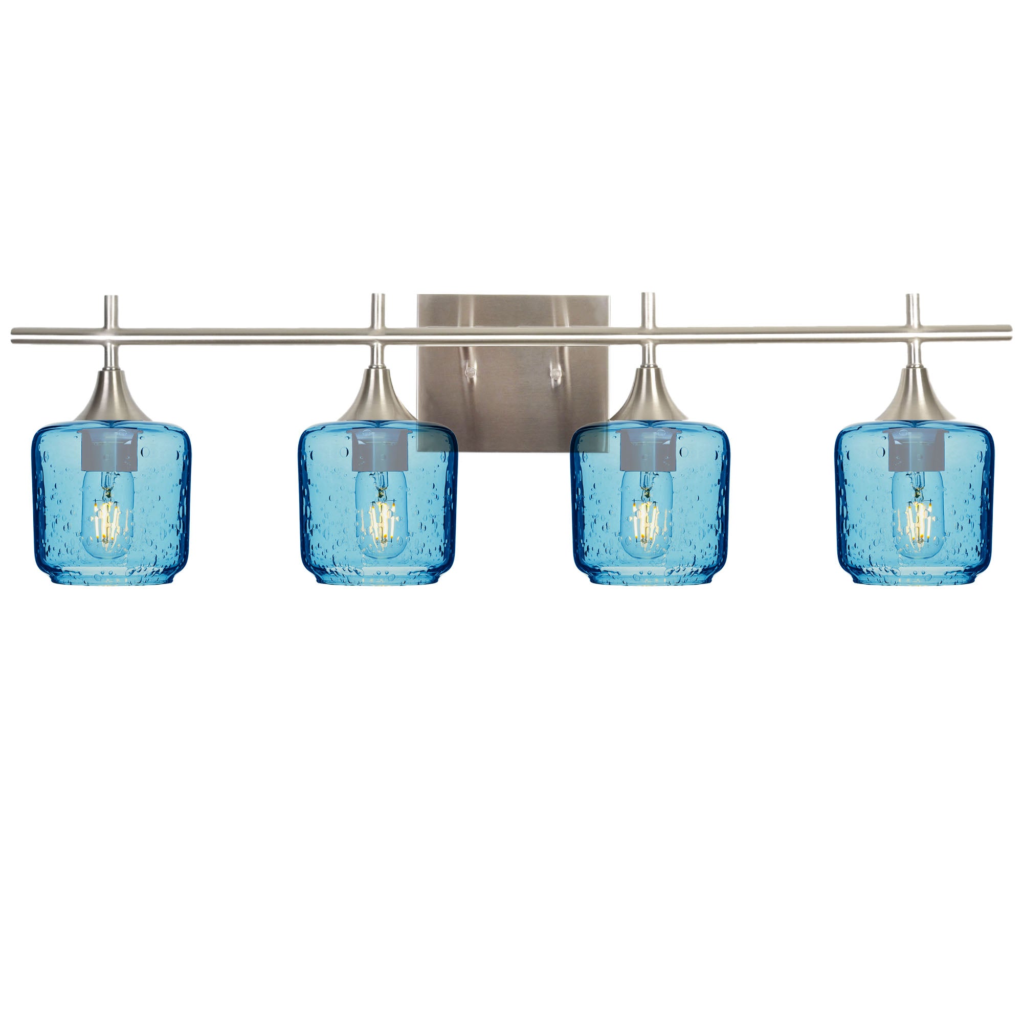 601 Lunar: 4 Light Wall Vanity-Glass-Bicycle Glass Co - Hotshop-Steel Blue-Brushed Nickel-Bicycle Glass Co