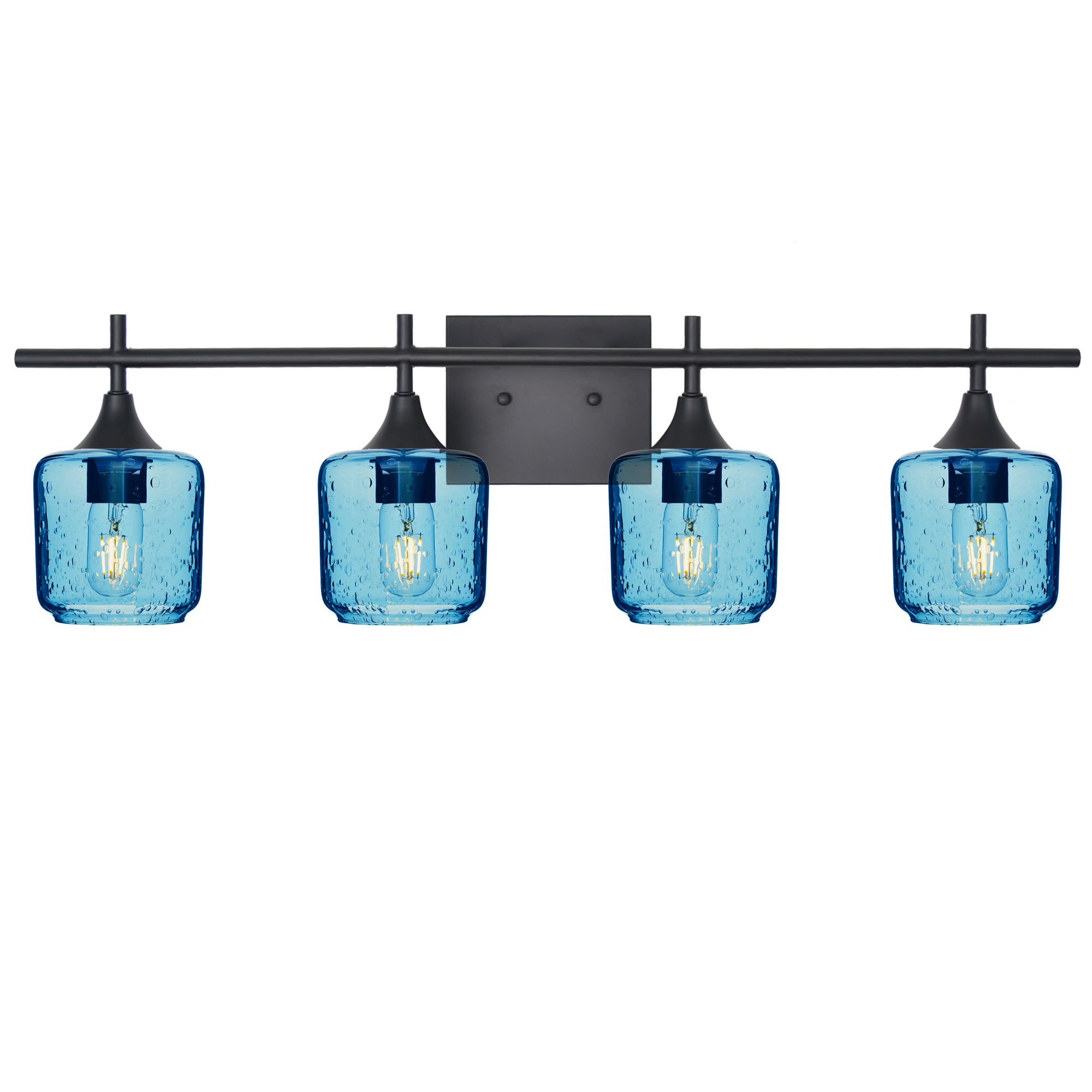 601 Lunar: 4 Light Wall Vanity-Glass-Bicycle Glass Co - Hotshop-Steel Blue-Matte Black-Bicycle Glass Co