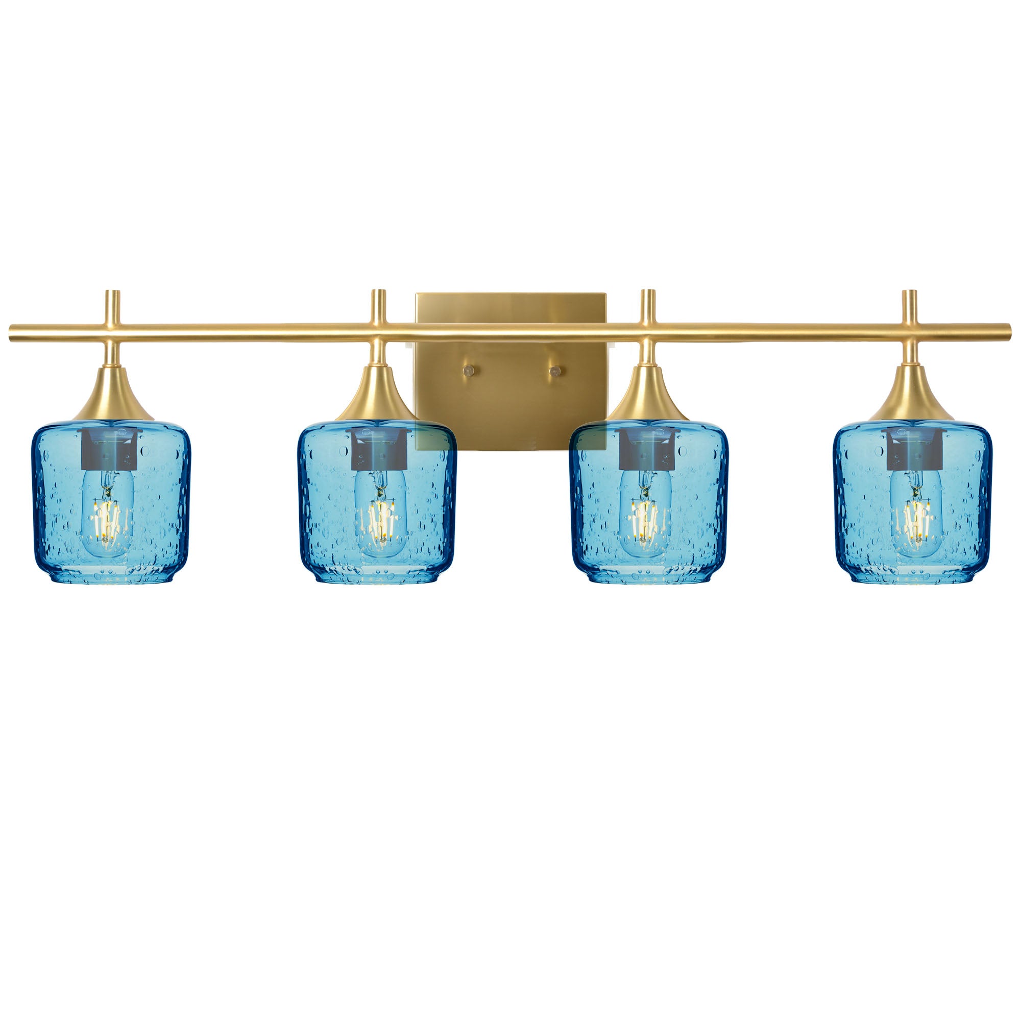 601 Lunar: 4 Light Wall Vanity-Glass-Bicycle Glass Co - Hotshop-Steel Blue-Polished Brass-Bicycle Glass Co