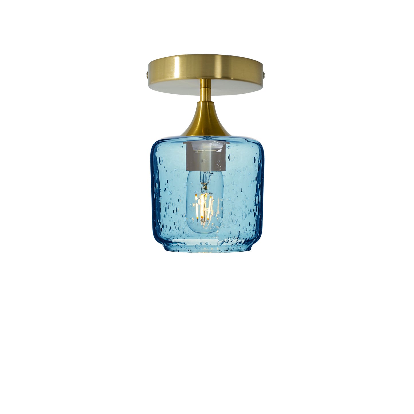 601 Lunar: Semi Flush Light-Glass-Bicycle Glass Co - Hotshop-Steel Blue-Polished Brass-Bicycle Glass Co