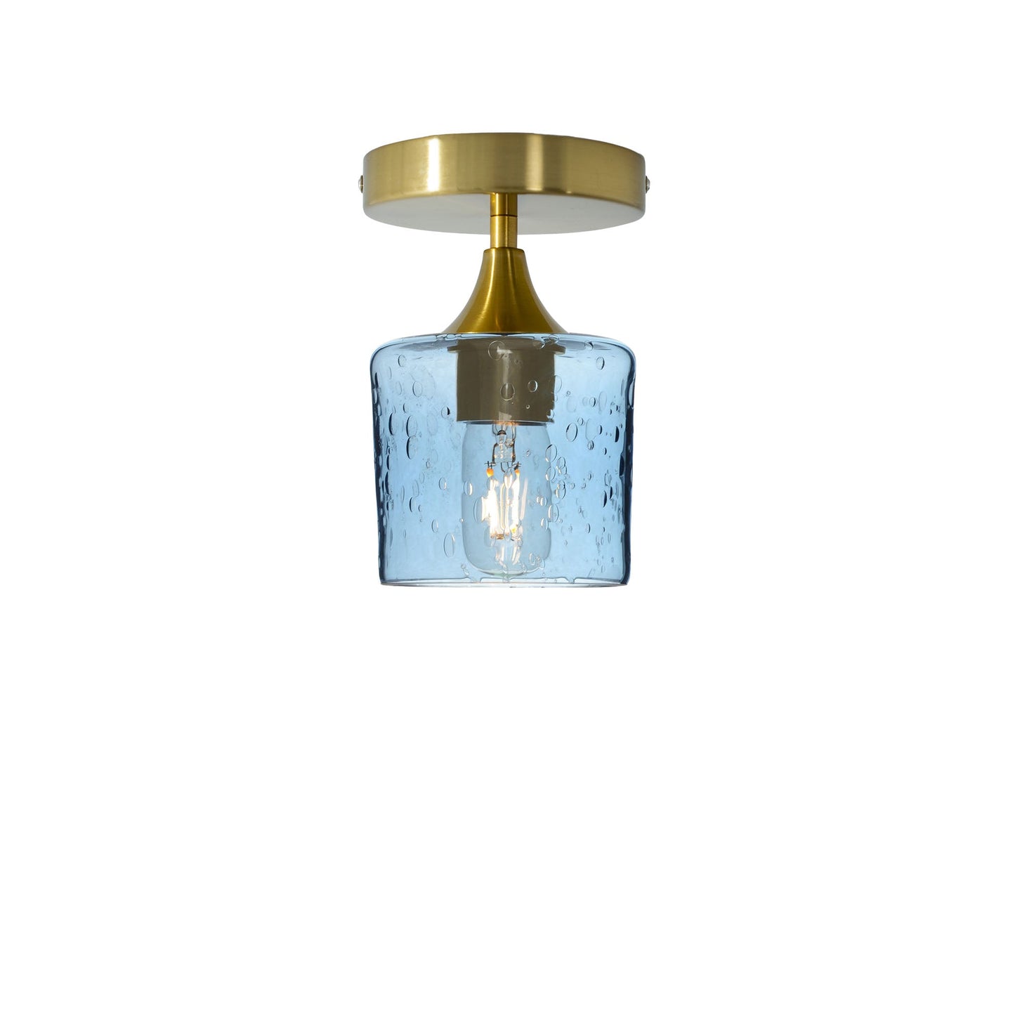 601 Lunar: Semi Flush Light-Glass-Bicycle Glass Co - Hotshop-Steel Blue-Polished Brass-Bicycle Glass Co