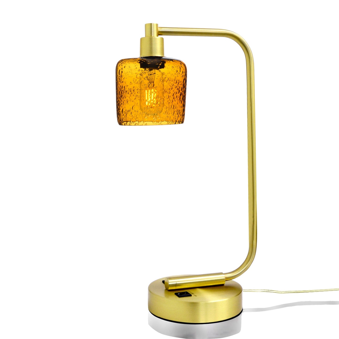 601 Lunar: Table Lamp-Glass-Bicycle Glass Co - Hotshop-Golden Amber-Satin Brass-Bicycle Glass Co