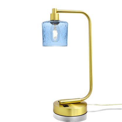 601 Lunar: Table Lamp-Glass-Bicycle Glass Co - Hotshop-Steel Blue-Satin Brass-Bicycle Glass Co
