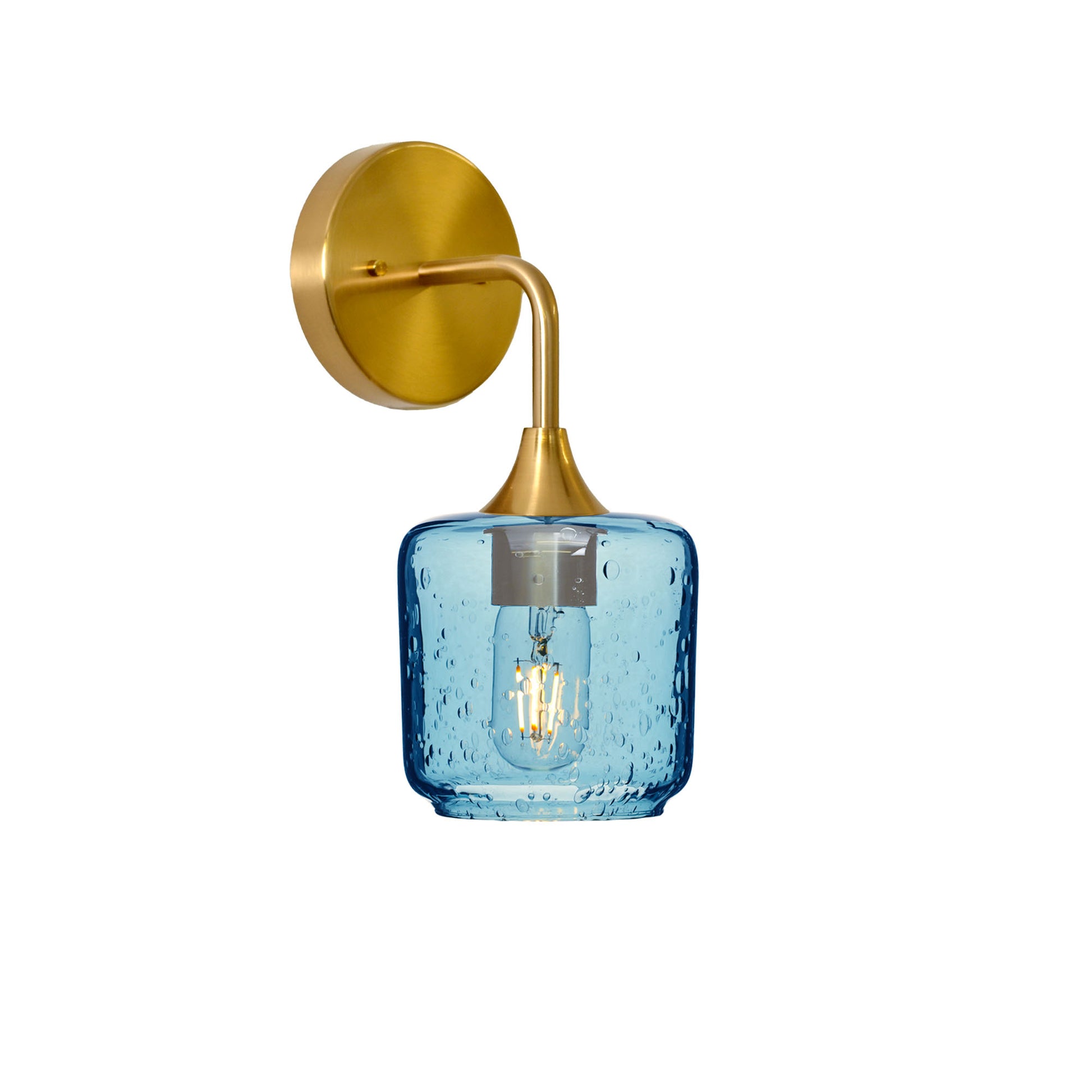 601 Lunar: Wall Sconce-Glass-Bicycle Glass Co - Hotshop-Steel Blue-Polished Brass-Bicycle Glass Co