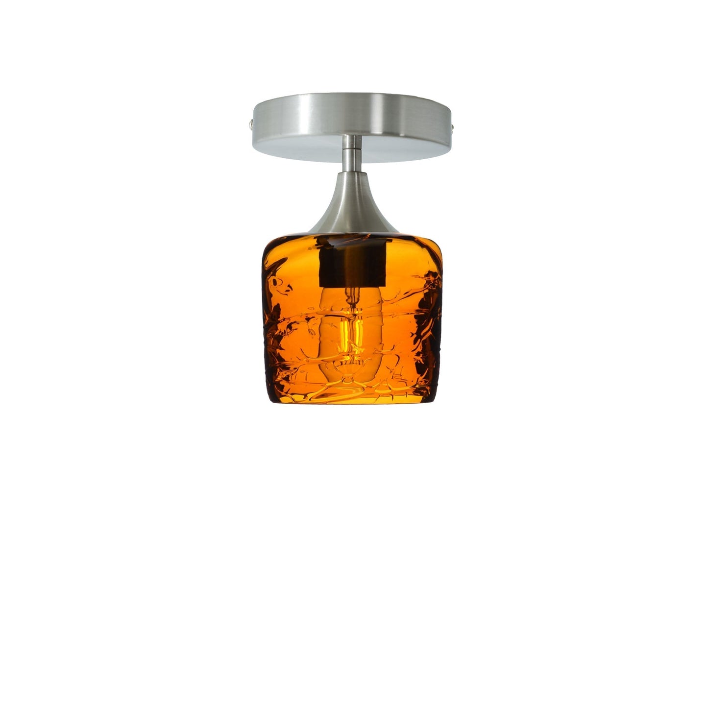 601 Semi-Flush-Bicycle Glass Co - Hotshop-Spun-Golden Amber-Brushed Nickel-Bicycle Glass Co