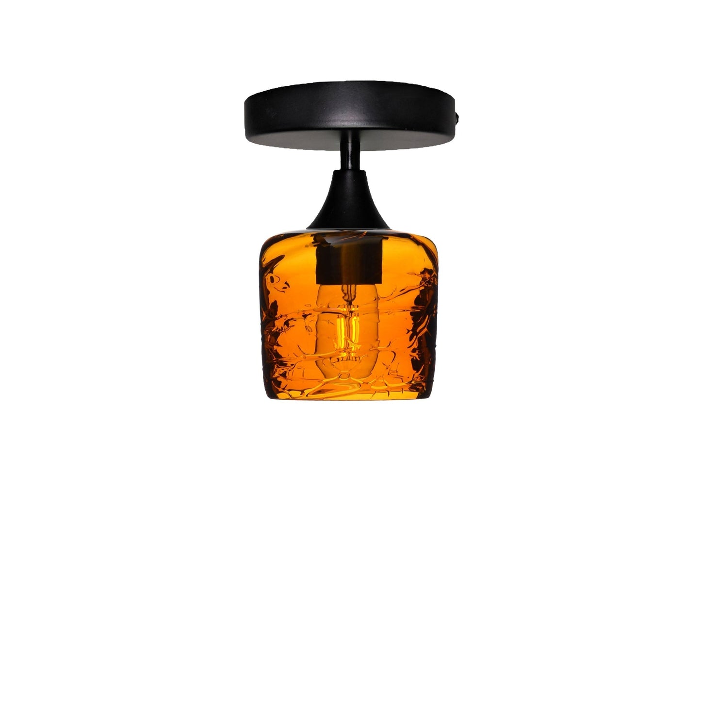 601 Semi-Flush-Bicycle Glass Co - Hotshop-Spun-Golden Amber-Matte Black-Bicycle Glass Co