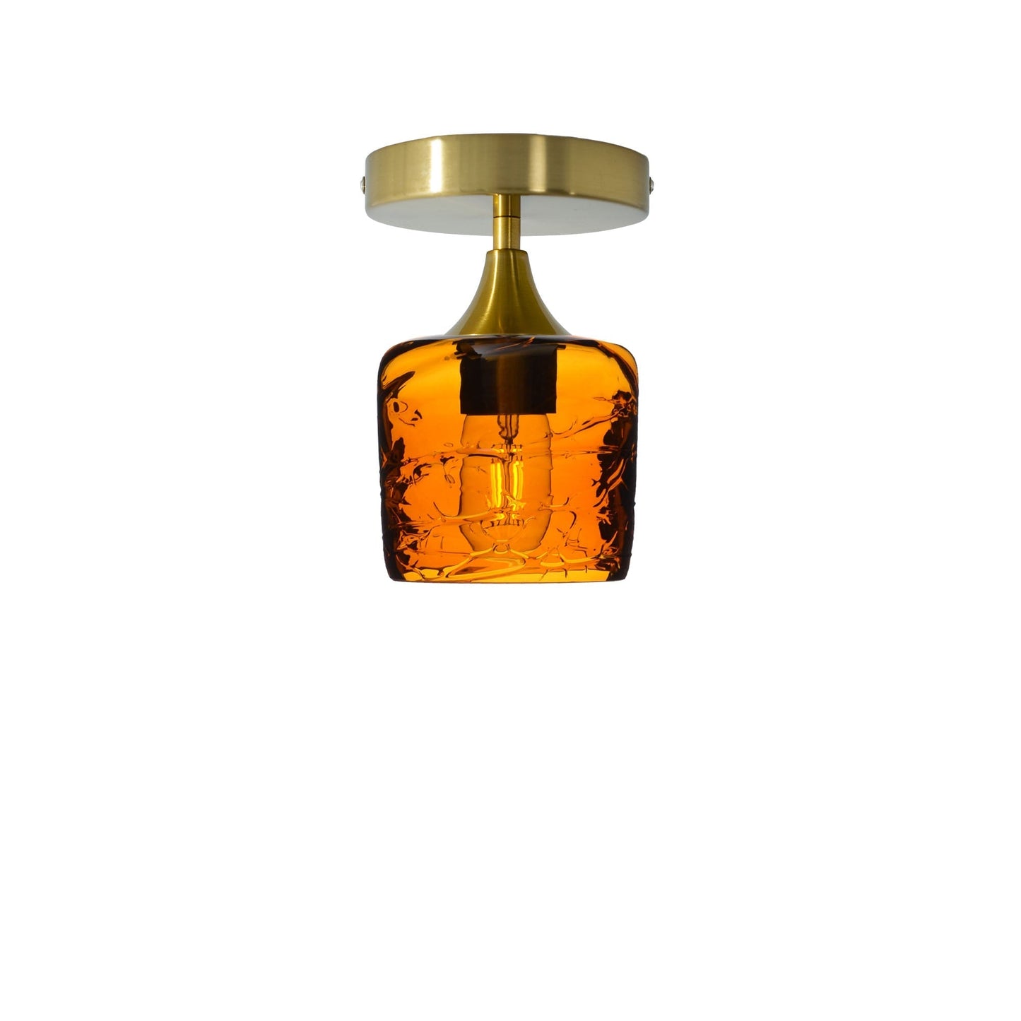 601 Semi-Flush-Bicycle Glass Co - Hotshop-Spun-Golden Amber-Polished Brass-Bicycle Glass Co