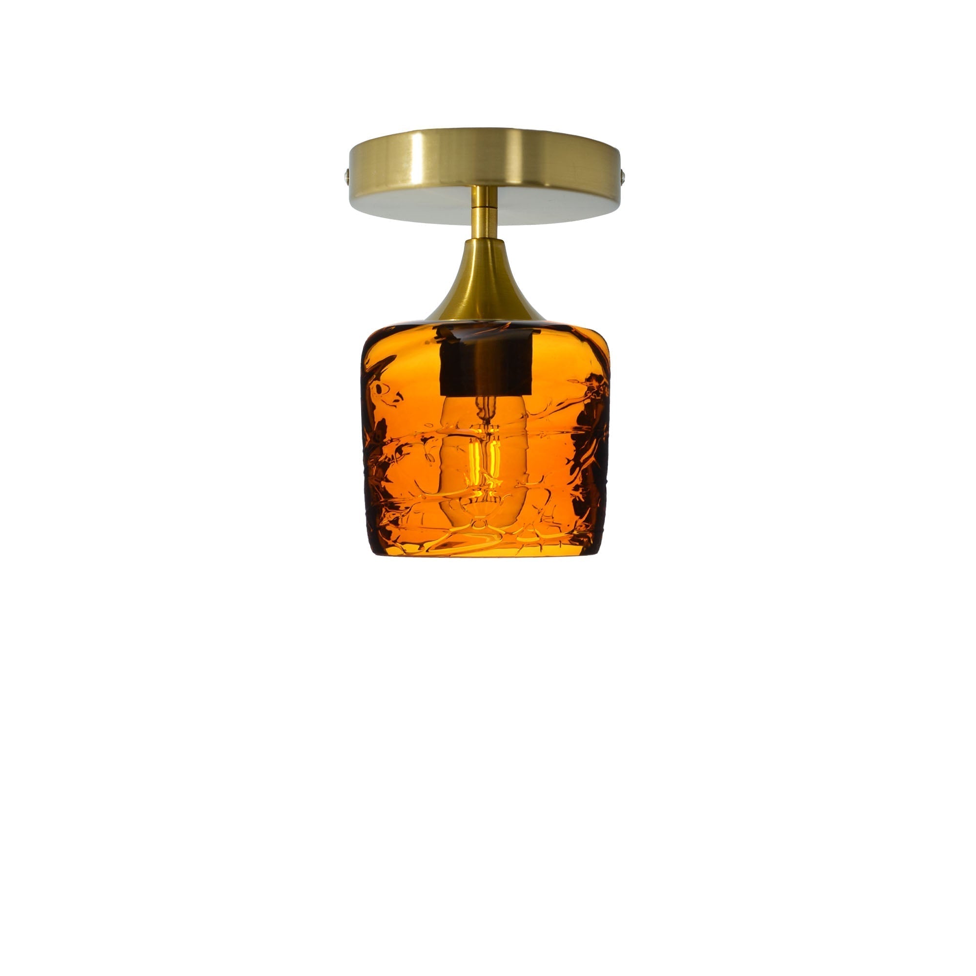 601 Semi-Flush-Bicycle Glass Co - Hotshop-Spun-Golden Amber-Polished Brass-Bicycle Glass Co