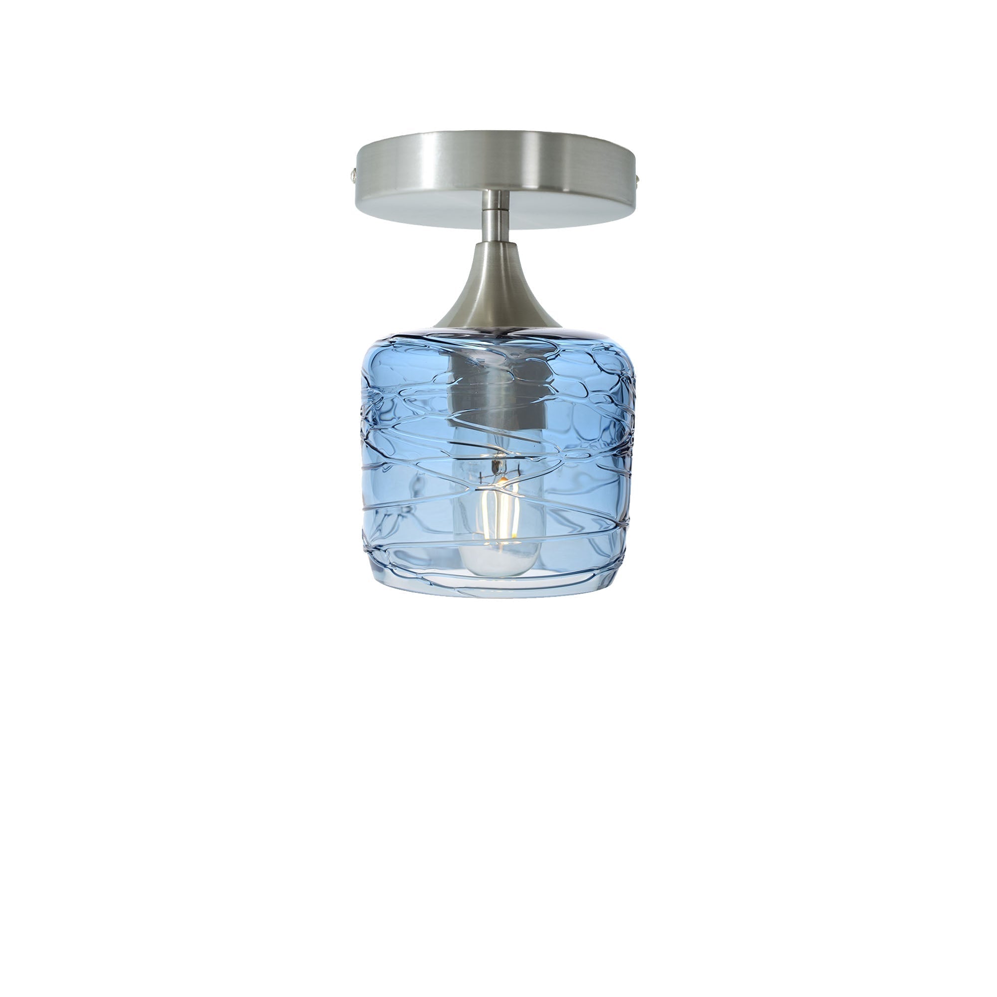 601 Semi-Flush-Bicycle Glass Co - Hotshop-Spun-Steel Blue-Brushed Nickel-Bicycle Glass Co