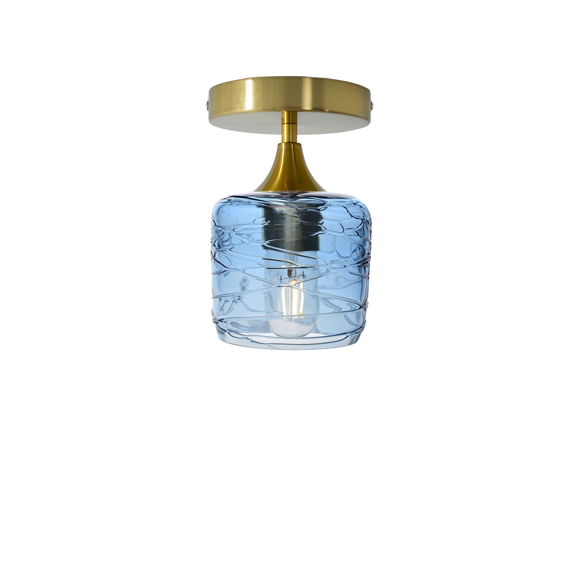 601 Semi-Flush-Bicycle Glass Co - Hotshop-Spun-Steel Blue-Polished Brass-Bicycle Glass Co