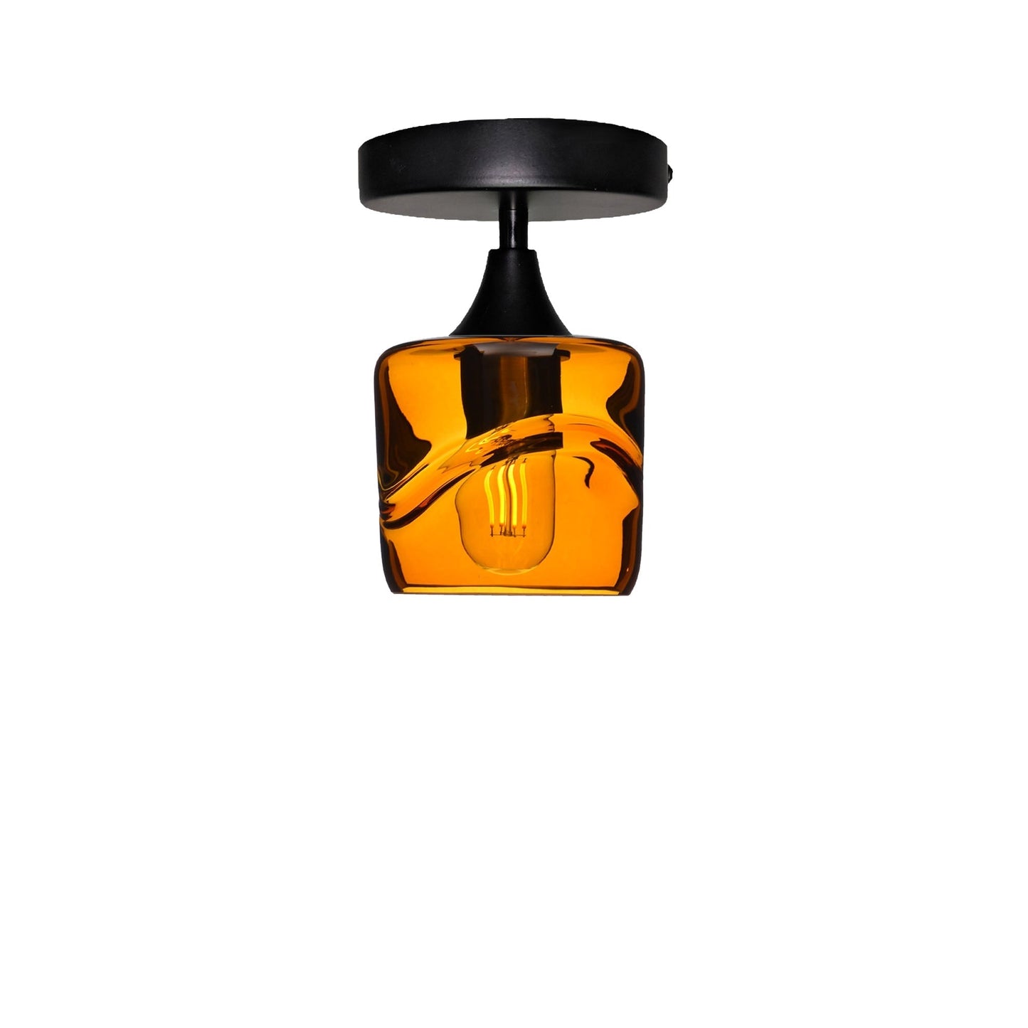 601 Semi-Flush-Bicycle Glass Co - Hotshop-Swell-Golden Amber-Matte Black-Bicycle Glass Co