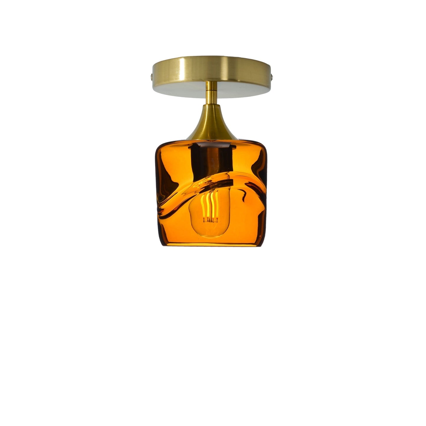 601 Semi-Flush-Bicycle Glass Co - Hotshop-Swell-Golden Amber-Polished Brass-Bicycle Glass Co