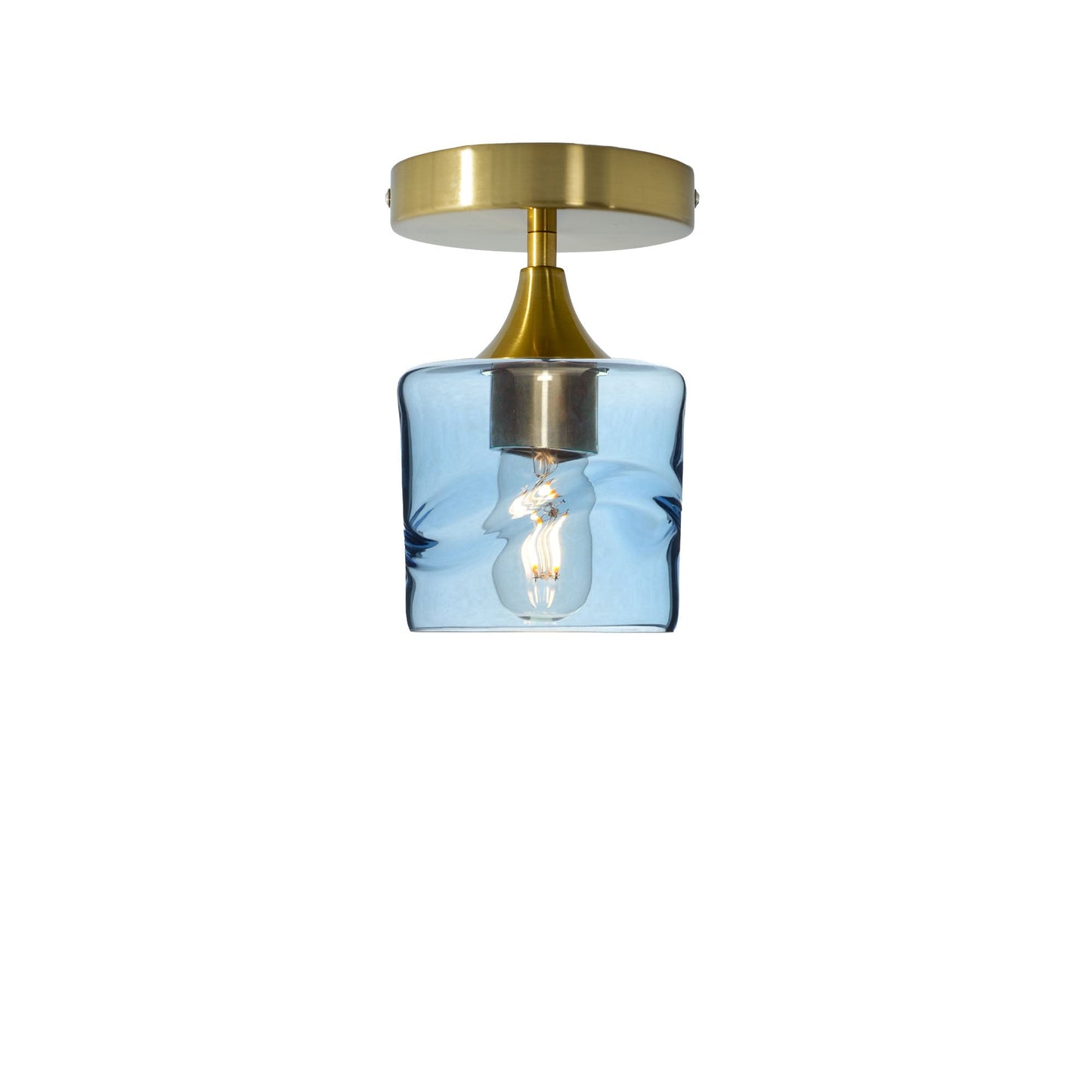 601 Semi-Flush-Bicycle Glass Co - Hotshop-Swell-Steel Blue-Polished Brass-Bicycle Glass Co