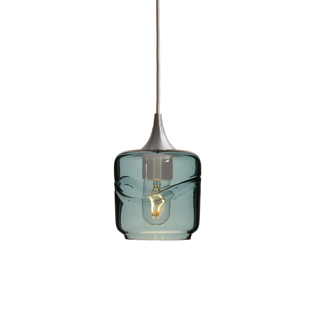 601 Single Pendant Light-Bicycle Glass Co-Brushed Nickel 15ft Cord + Track Mount-Swell-Slate Gray-Bicycle Glass Co