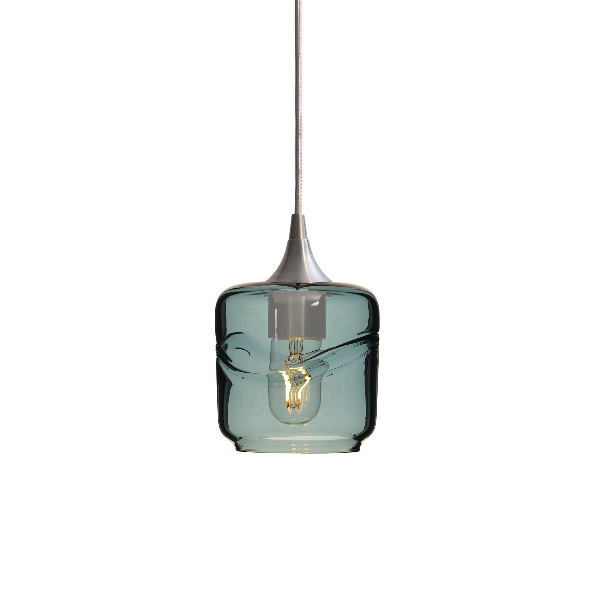601 Single Pendant Light-Bicycle Glass Co-Brushed Nickel 15ft Cord + Track Mount-Swell-Slate Gray-Bicycle Glass Co