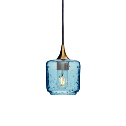 601 Single Pendant Light-Bicycle Glass Co-Polished Brass 15ft Cord + Track Mount-Lunar-Steel Blue-Bicycle Glass Co