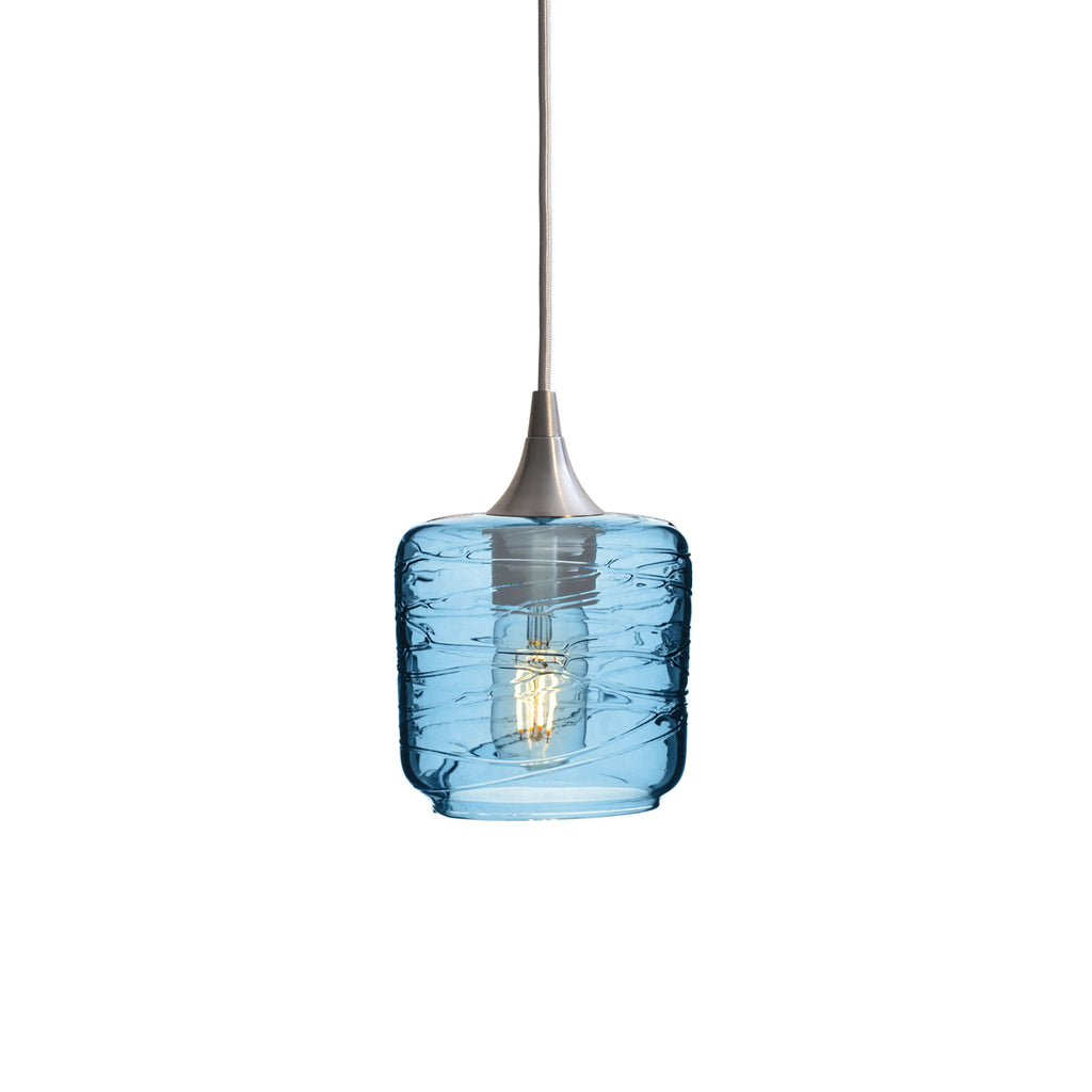 601 Single Pendant Light-Bicycle Glass Co-Brushed Nickel 15ft Cord + Track Mount-Spun-Steel Blue-Bicycle Glass Co
