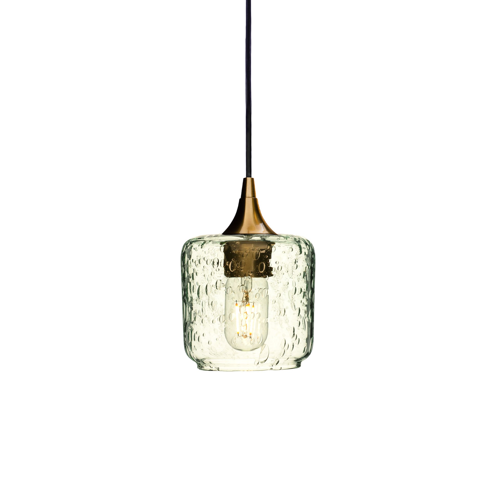 601 Single Pendant Light-Bicycle Glass Co-Polished Brass 15ft Cord + Track Mount-Lunar-Eco Clear-Bicycle Glass Co