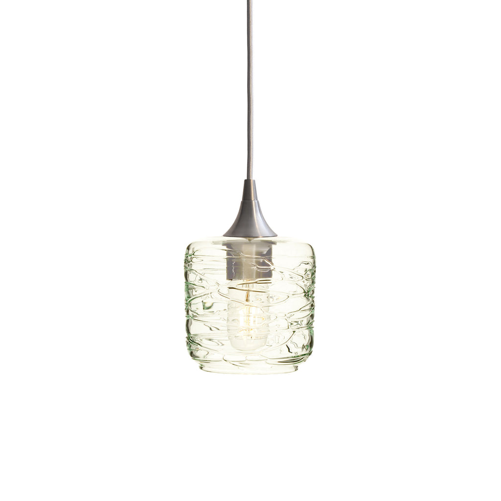 601 Single Pendant Light-Bicycle Glass Co-Brushed Nickel 15ft Cord + Track Mount-Spun-Eco Clear-Bicycle Glass Co